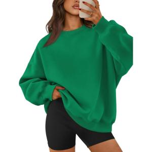 imageATHMILE Oversized Sweatshirt for Women Crewneck Fleece Long Sleeve Pullover Hoodies Tops Fall Fashion Outfits ClothesGrass Green