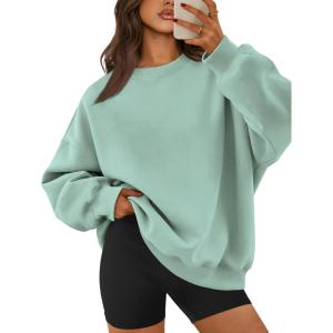 imageATHMILE Oversized Sweatshirt for Women Crewneck Fleece Long Sleeve Pullover Hoodies Tops Fall Fashion Outfits ClothesLightgreen