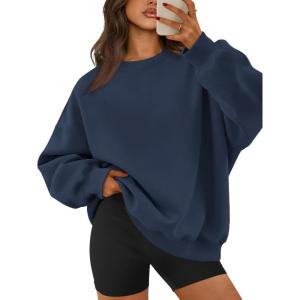 imageATHMILE Oversized Sweatshirt for Women Crewneck Fleece Long Sleeve Pullover Hoodies Tops Fall Fashion Outfits ClothesNavy Blue