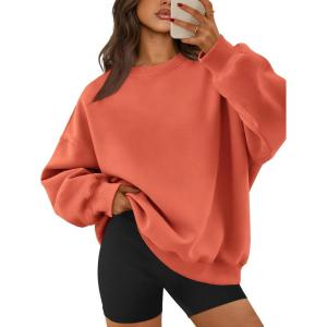 imageATHMILE Oversized Sweatshirt for Women Crewneck Fleece Long Sleeve Pullover Hoodies Tops Fall Fashion Outfits ClothesOrange Red