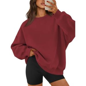 imageATHMILE Oversized Sweatshirt for Women Crewneck Fleece Long Sleeve Pullover Hoodies Tops Fall Fashion Outfits ClothesWine Red