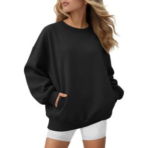imageATHMILE Oversized Sweatshirt for Women Crewneck Fleece Long Sleeve Pullover Hoodies Tops Fall Fashion Outfits ClothesZblackside Pockets