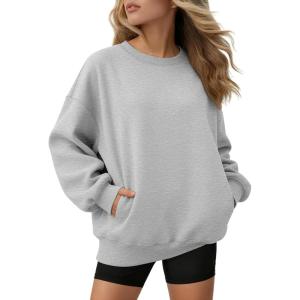 imageATHMILE Oversized Sweatshirt for Women Crewneck Fleece Long Sleeve Pullover Hoodies Tops Fall Fashion Outfits ClothesZgreyside Pockets