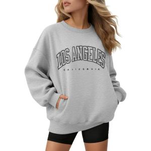 imageATHMILE Oversized Sweatshirt for Women Crewneck Fleece Long Sleeve Pullover Hoodies Tops Fall Fashion Outfits ClothesZlagreyside Pockets