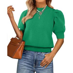 imageATHMILE Short Sleeve Sweater for Women 2026 Spring Summer Blouses Crewneck Knit Puff Sleeve Dressy Casual Trendy ShirtsAgreen