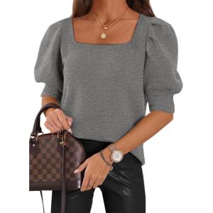 imageATHMILE Short Sleeve Sweater for Women 2026 Spring Summer Blouses Crewneck Knit Puff Sleeve Dressy Casual Trendy ShirtsCdark Grey