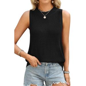 imageATHMILE Summer Crochet Tank Tops for Women 2026 Casual Crewneck Hollow Out Loose Knit Sleeveless Sweater Vest Top TrendyBlack