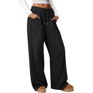 imageATHMILE Sweatpants Women 2026 Wide Leg Sweatpants Baggy Straight Leg Pants Fashion Teen Girl Drawstring Athletic JoggersBlack