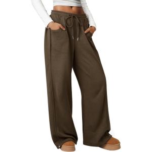 imageATHMILE Sweatpants Women 2026 Wide Leg Sweatpants Baggy Straight Leg Pants Fashion Teen Girl Drawstring Athletic JoggersCoffee