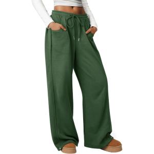 imageATHMILE Sweatpants Women 2026 Wide Leg Sweatpants Baggy Straight Leg Pants Fashion Teen Girl Drawstring Athletic JoggersGreen