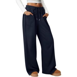 imageATHMILE Sweatpants Women 2026 Wide Leg Sweatpants Baggy Straight Leg Pants Fashion Teen Girl Drawstring Athletic JoggersNavy