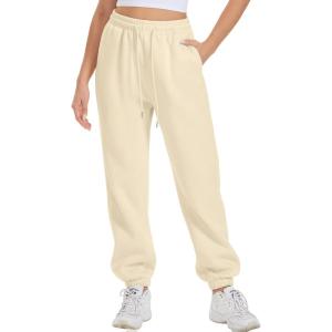 imageATHMILE Sweatpants Women Fall Fashion Baggy High Waisted Sweat Pants Winter Fleece Lined Lounge Joggers with Pockets 2026Beige