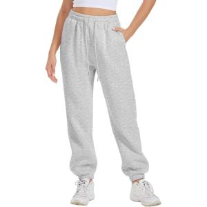imageATHMILE Sweatpants Women Fall Fashion Baggy High Waisted Sweat Pants Winter Fleece Lined Lounge Joggers with Pockets 2026Grey