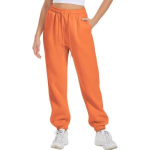 imageATHMILE Sweatpants Women Fall Fashion Baggy High Waisted Sweat Pants Winter Fleece Lined Lounge Joggers with Pockets 2026Orange
