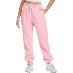 imageATHMILE Sweatpants Women Fall Fashion Baggy High Waisted Sweat Pants Winter Fleece Lined Lounge Joggers with Pockets 2026Pink