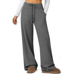 imageATHMILE Sweatpants Women Wide Leg Baggy Pants HighWaisted Drawstring Sweat Pants with PocketZblack