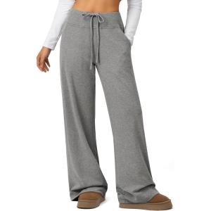 imageATHMILE Sweatpants Women Wide Leg Baggy Pants HighWaisted Drawstring Sweat Pants with PocketZgrey