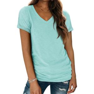 imageATHMILE T Shirts Short Sleeve V Neck Tees for Women Fashion Tops Trendy Lightweight Casual Summer Outfits Clothes 2026 BeachAqua