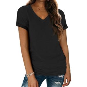imageATHMILE T Shirts Short Sleeve V Neck Tees for Women Fashion Tops Trendy Lightweight Casual Summer Outfits Clothes 2026 BeachBlack