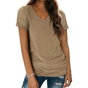 imageATHMILE T Shirts Short Sleeve V Neck Tees for Women Fashion Tops Trendy Lightweight Casual Summer Outfits Clothes 2026 BeachCoffee