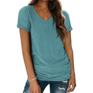 imageATHMILE T Shirts Short Sleeve V Neck Tees for Women Fashion Tops Trendy Lightweight Casual Summer Outfits Clothes 2026 BeachDarkblue