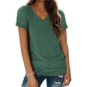 imageATHMILE T Shirts Short Sleeve V Neck Tees for Women Fashion Tops Trendy Lightweight Casual Summer Outfits Clothes 2026 BeachGreen