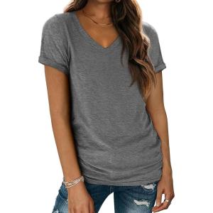 imageATHMILE T Shirts Short Sleeve V Neck Tees for Women Fashion Tops Trendy Lightweight Casual Summer Outfits Clothes 2026 BeachGrey