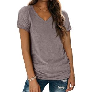 imageATHMILE T Shirts Short Sleeve V Neck Tees for Women Fashion Tops Trendy Lightweight Casual Summer Outfits Clothes 2026 BeachGreypurple