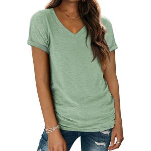 imageATHMILE T Shirts Short Sleeve V Neck Tees for Women Fashion Tops Trendy Lightweight Casual Summer Outfits Clothes 2026 BeachLightgreen
