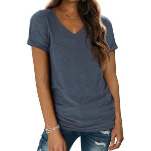 imageATHMILE T Shirts Short Sleeve V Neck Tees for Women Fashion Tops Trendy Lightweight Casual Summer Outfits Clothes 2026 BeachNavy