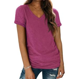 imageATHMILE T Shirts Short Sleeve V Neck Tees for Women Fashion Tops Trendy Lightweight Casual Summer Outfits Clothes 2026 BeachPurple