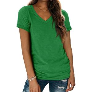 imageATHMILE T Shirts Short Sleeve V Neck Tees for Women Fashion Tops Trendy Lightweight Casual Summer Outfits Clothes 2026 BeachSan Pa Green