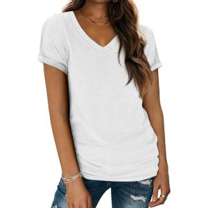 imageATHMILE T Shirts Short Sleeve V Neck Tees for Women Fashion Tops Trendy Lightweight Casual Summer Outfits Clothes 2026 BeachWhite