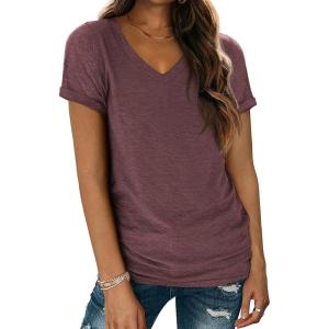 imageATHMILE T Shirts Short Sleeve V Neck Tees for Women Fashion Tops Trendy Lightweight Casual Summer Outfits Clothes 2026 BeachWinered