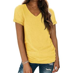 imageATHMILE T Shirts Short Sleeve V Neck Tees for Women Fashion Tops Trendy Lightweight Casual Summer Outfits Clothes 2026 BeachYellow