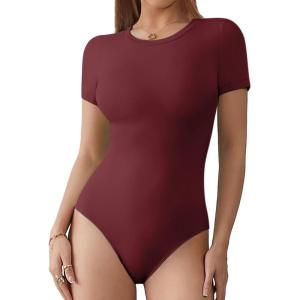 imageATHMILE Tank Top Body Suits Women Sexy Crew Neck Racerback Halter Ribbed Sleeveless Bodysuit for Women0burgundy
