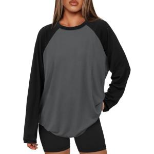 imageATHMILE Women Oversized Long Sleeve Shirt 2026 Fall Winter Casual Basics Top Loose Fit Tee Fashion Cute ClothesGrey Black