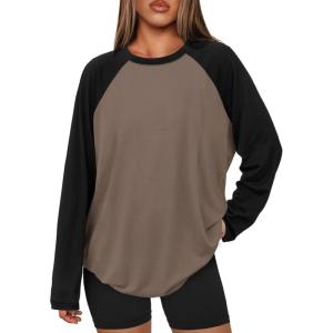 imageATHMILE Women Oversized Long Sleeve Shirt 2026 Fall Winter Casual Basics Top Loose Fit Tee Fashion Cute ClothesMocha Black