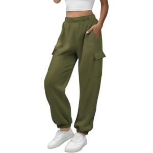 imageATHMILE Womens Cargo Sweatpants Oversized Fleece Joggers Fall Fashion Outfits Y2k Clothes 2026 with PocketsArmygreen