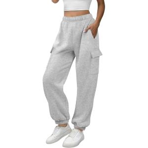 imageATHMILE Womens Cargo Sweatpants Oversized Fleece Joggers Fall Fashion Outfits Y2k Clothes 2026 with PocketsGray