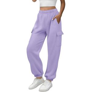 imageATHMILE Womens Cargo Sweatpants Oversized Fleece Joggers Fall Fashion Outfits Y2k Clothes 2026 with PocketsPurple