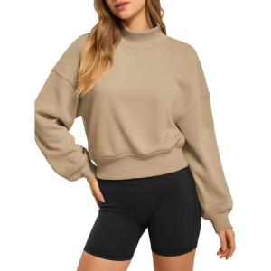 imageATHMILE Womens Cropped Sweatshirts Oversized Turtleneck Long Sleeve Tops 2026 Spring Winter Loose Pullover Teen Girls ClothesCoffeegrey