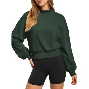 imageATHMILE Womens Cropped Sweatshirts Oversized Turtleneck Long Sleeve Tops 2026 Spring Winter Loose Pullover Teen Girls ClothesDark Green