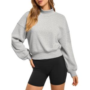imageATHMILE Womens Cropped Sweatshirts Oversized Turtleneck Long Sleeve Tops 2026 Spring Winter Loose Pullover Teen Girls ClothesGrey