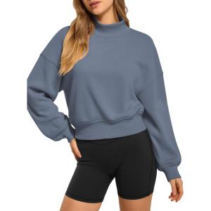 imageATHMILE Womens Cropped Sweatshirts Oversized Turtleneck Long Sleeve Tops 2026 Spring Winter Loose Pullover Teen Girls ClothesGrey Blue