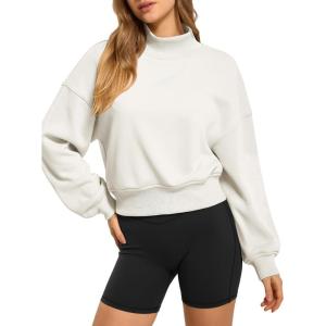 imageATHMILE Womens Cropped Sweatshirts Oversized Turtleneck Long Sleeve Tops 2026 Spring Winter Loose Pullover Teen Girls ClothesWhite