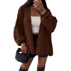 imageATHMILE Womens Fall Oversized Cardigan Sweaters Long Lantern Sleeve Knit Open Front Lightweight Winter Fashion Clothes 2026Caramel