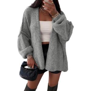 imageATHMILE Womens Fall Oversized Cardigan Sweaters Long Lantern Sleeve Knit Open Front Lightweight Winter Fashion Clothes 2026Gray