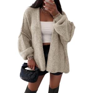 imageATHMILE Womens Fall Oversized Cardigan Sweaters Long Lantern Sleeve Knit Open Front Lightweight Winter Fashion Clothes 2026Grey Beige