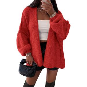 imageATHMILE Womens Fall Oversized Cardigan Sweaters Long Lantern Sleeve Knit Open Front Lightweight Winter Fashion Clothes 2026Red